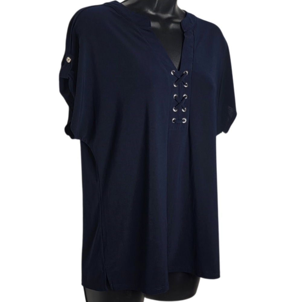 Navy Top With Lace-Up Detail - Picture 2 of 6